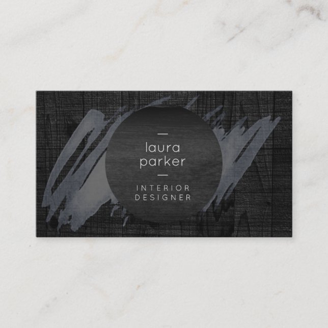 Tarjeta De Visita Flor de agua gris de madera negra (Anverso)