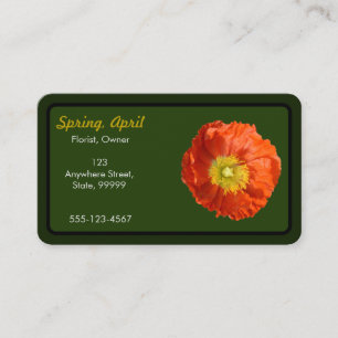 Tarjeta De Visita Flor de amapola Naranja brillante