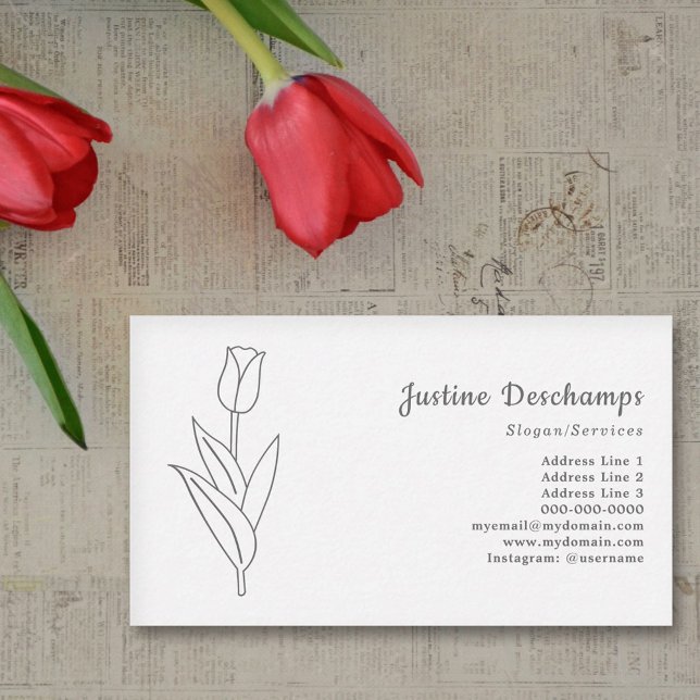 Tarjeta De Visita Flor de arte de la línea de tulipán botánica (Botanical Tulip Line Art Business Card)