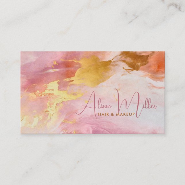 Tarjeta De Visita Flor de cerezo acuarela rosa y oro (Anverso)