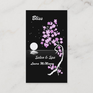 Tarjeta De Visita Flor de cerezo en la noche (en negro)