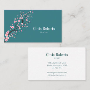 Tarjeta De Visita Flor de cerezo Modern flor verde teal