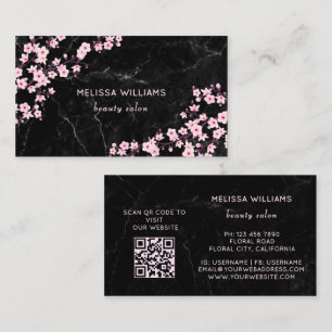 Tarjeta De Visita Flor de Cerezo Profesional Mármol Negro