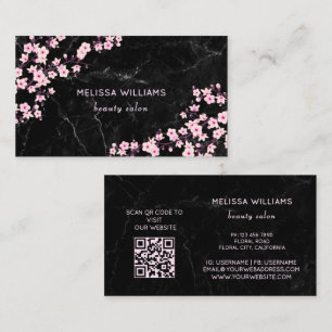 Tarjeta De Visita Flor de Cerezo Profesional Mármol Negro