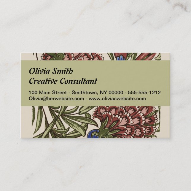 Tarjeta De Visita Flor de clavel Tile Antiguo Arte Rústico (Anverso)