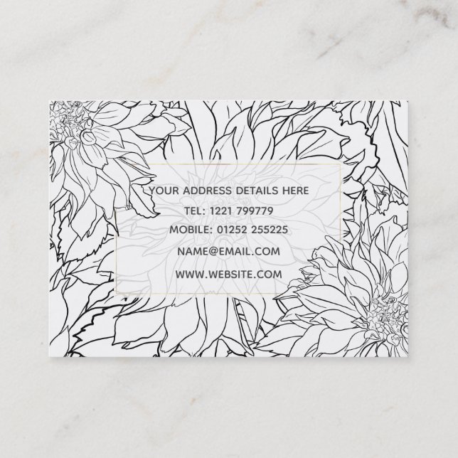 Tarjeta De Visita Flor de Dahlia en blanco y negro (Reverso)