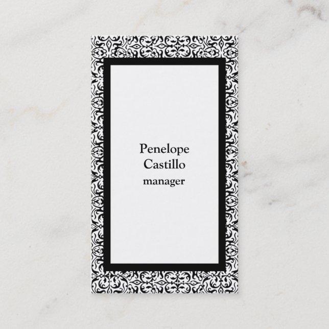 Tarjeta De Visita Flor de época Ornate Estilo Negro y Blanco (Anverso)