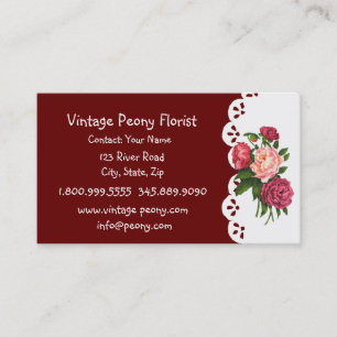 Tarjeta De Visita Flor de flores de la tienda de la peonía vintage