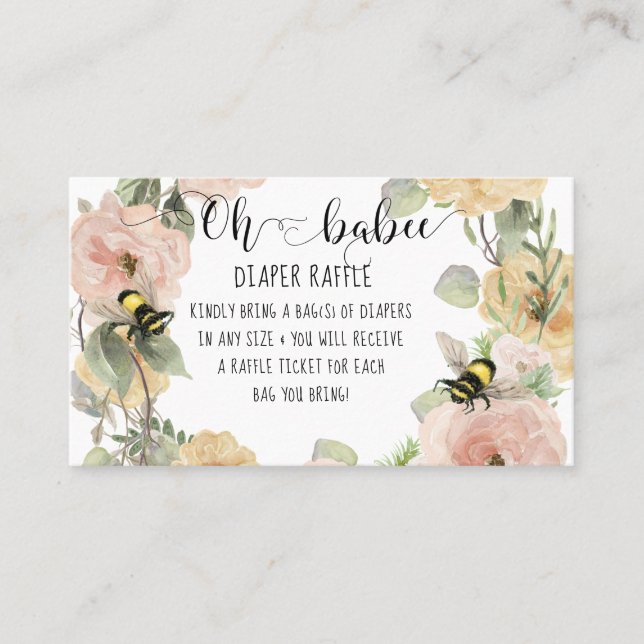 Tarjeta De Visita Flor de flores Oh Babee Bumblebee Diaper Raffle (Anverso)