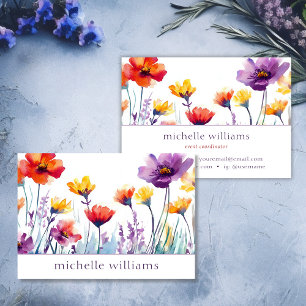 Tarjeta De Visita Flor de flores silvestres botánicas acuarela