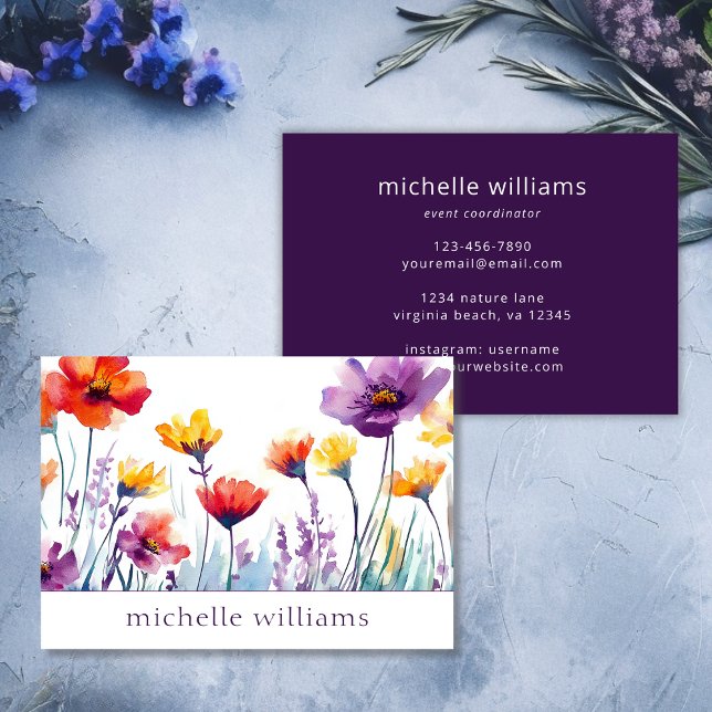 Tarjeta De Visita Flor de flores silvestres botánicas acuarela (Watercolor Botanical Wildflowers Business Card)