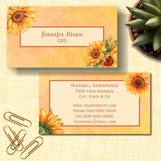Tarjeta De Visita Flor de girasol acuarela (Subido por el creador)