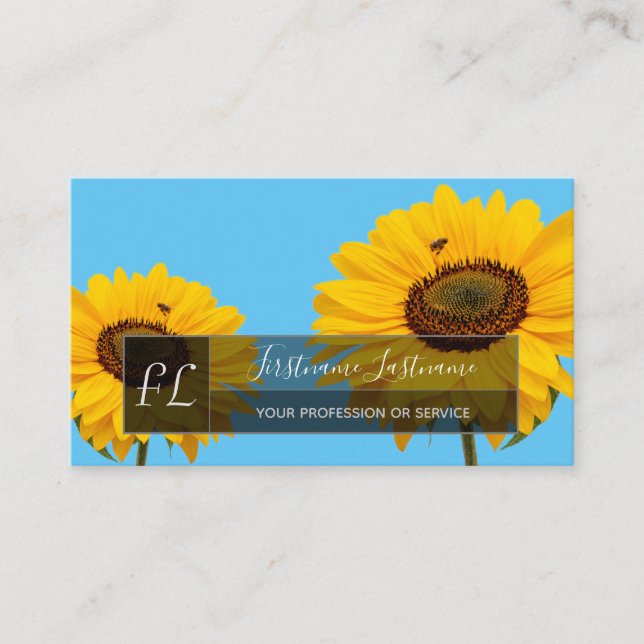 Tarjeta De Visita Flor de girasol amarillo florece rectángulo monogr (Anverso)