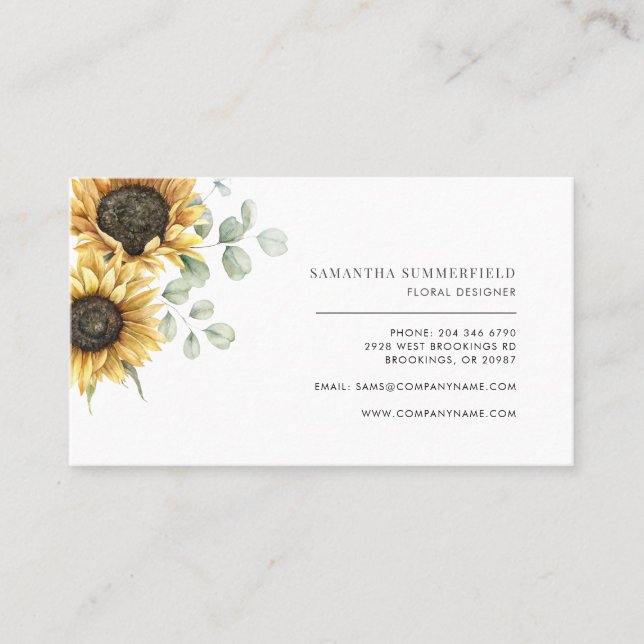 Tarjeta De Visita Flor de girasol floral acuarela florida (Anverso)