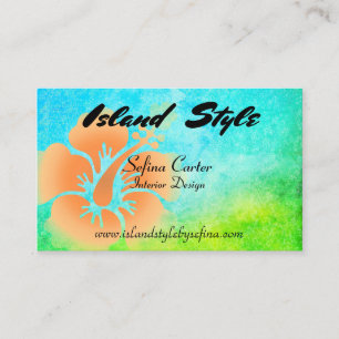 Tarjeta De Visita Flor de Hibiscus Tropical Blue Green