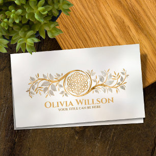Tarjeta De Visita Flor de la vida - Perla y Oro