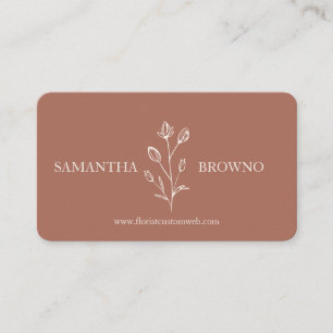 Tarjeta De Visita Flor de línea elegante beige terracota