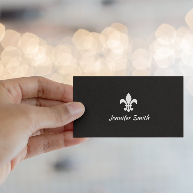 Tarjeta De Visita Flor de Lis en Blanco y Negro (Replace the fleur de lys and create your own black background logo business cards.)