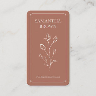 Tarjeta De Visita Flor de logotipo vertical enmarcado en beige terra