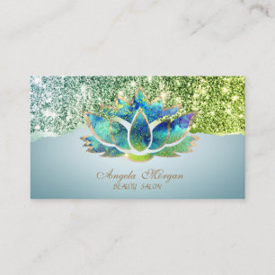 Tarjeta De Visita Flor de Loto Azul Elegante Borde Brillante
