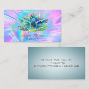 Tarjeta De Visita Flor de Loto Azul Elegante Holográfica