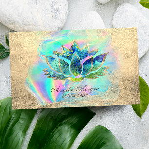 Tarjeta De Visita Flor de Loto Azul Elegante Inc Holográfica