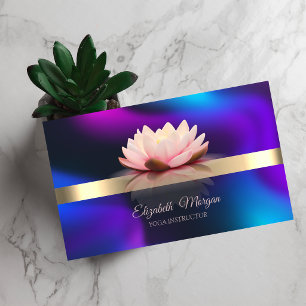 Tarjeta De Visita Flor de Loto con Franja Dorada Holográfica