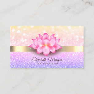Tarjeta De Visita Flor de Loto con Franja Dorada y Bokeh Elegante