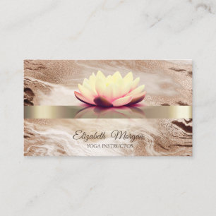 Tarjeta De Visita Flor de Loto de Mármol con Brillo Dorado Elegante