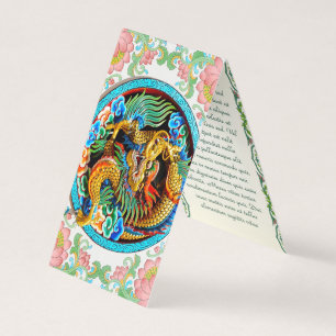 Tarjeta De Visita Flor de loto de pintura colorida de dragón china 