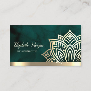 Tarjeta De Visita Flor de Loto Dorada Chic Yoga Verde