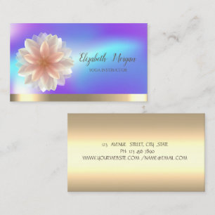 Tarjeta De Visita Flor de Loto Elegante de Oro, Yoga Holográfico