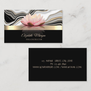 Tarjeta De Visita Flor de Loto Elegante Mármol Dorado Yoga