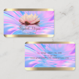 Tarjeta De Visita Flor de Loto Franja Dorada Holográfica Yoga