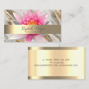 Tarjeta De Visita Flor de Loto Mármol Dorado Brillante Yoga