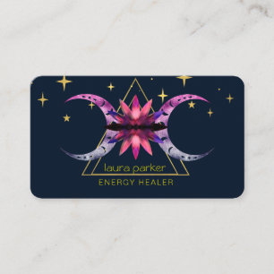 Tarjeta De Visita Flor de Loto Mística Luna Creciente Energía Sanado