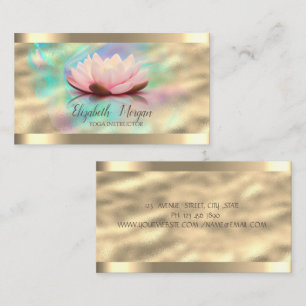 Tarjeta De Visita Flor de Loto Oro Franja Rosa Oro Tinta Holográfica