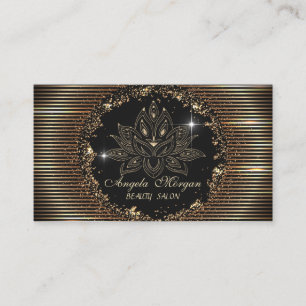Tarjeta De Visita Flor de Loto Profesional Rayas Doradas Negras