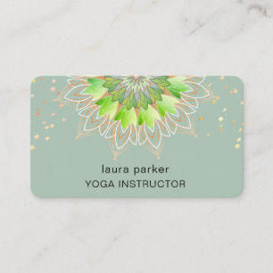 Tarjeta De Visita Flor de Loto Verde Yoga Meditación Elegante Natura