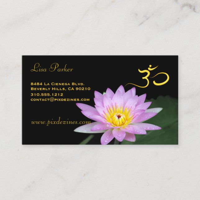 Tarjeta De Visita Flor de Lotus, yoga Om, sanadores (Anverso)