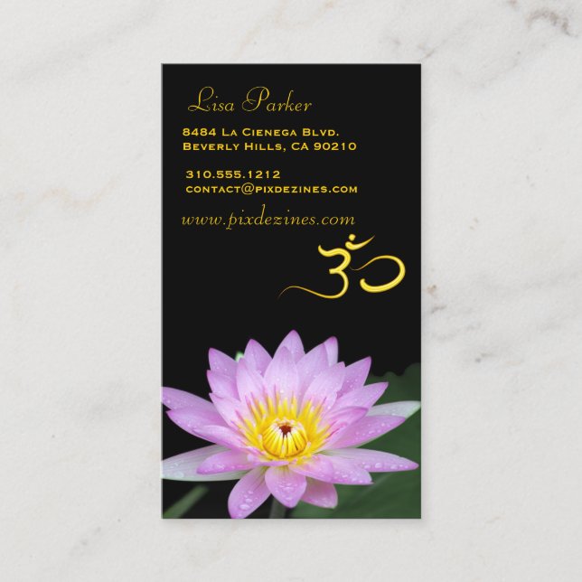 Tarjeta De Visita Flor de Lotus, yoga Om, sanadores (Anverso)