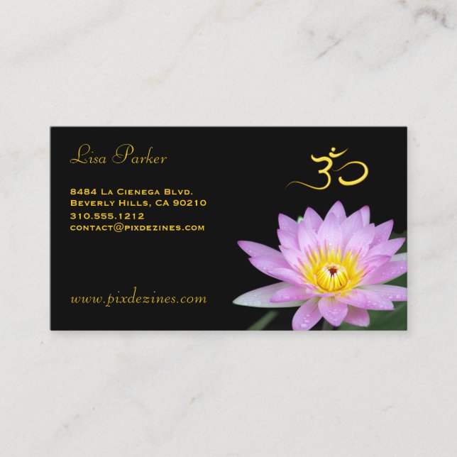 Tarjeta De Visita Flor de Lotus, yoga Om, sanadores (Anverso)