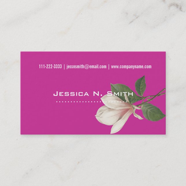 Tarjeta De Visita flor de magnolia botánica elegante, rosa (Anverso)