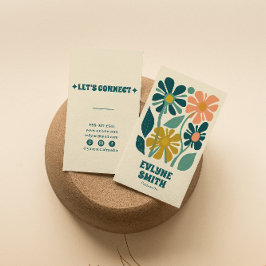 Tarjeta De Visita Flor de Moda Boho rosa verde retro Groovy único