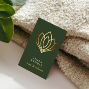 Tarjeta De Visita Flor de oro de Lotus   Verde   yoga de masaje well
