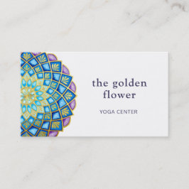 Tarjeta De Visita Flor de oro Mandala Azul Púrpura