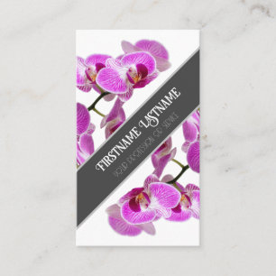 Tarjeta De Visita Flor de orquídea rosa florece en una diagonal gris