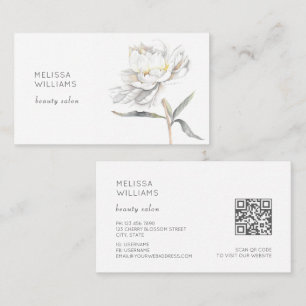 Tarjeta De Visita Flor de peonía acuarela blanca