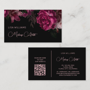 Tarjeta De Visita Flor de Peonía Rosa Negro