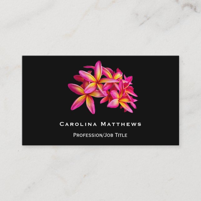 Tarjeta De Visita Flor de Plumeria Amarilla Rosada (Anverso)